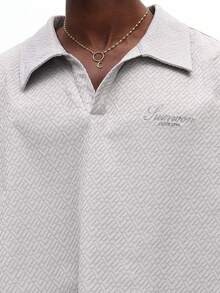 SUMWON Textured Collared Quarter Zip Long Sleeve Polo Shirt For Casual Weekend Style - Grey - View 3