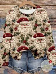 EMERY ROSE Women's Knitted Pullover Sweater, Suitable For Autumn/Winter, Santa Claus Print, Suitable For Christmas,Fall,Fall Clothes For Women