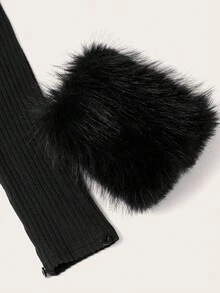 Coolane Women's Fall Winter Streetwear Going Out Y2K Rib Knit Fuzzy Comfortable Crop Thermal Black Shirts