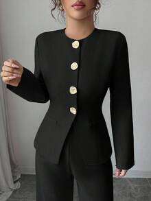 Rafferiza Women's Elegant Commuter Long Sleeve 2 Pieces Set - Black - View 3
