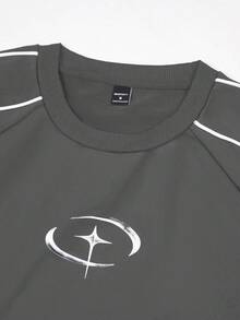 Manfinity Roghcode 男士休闲撞色滚边套头卫衣，秋季90年代运动风男士长袖上衣 - 灰色 - 查看 5