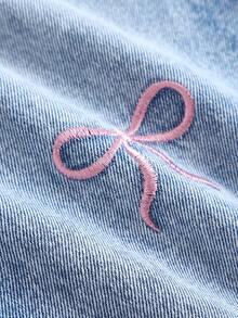 Girlism Quần jean xanh thêu nơ hồng Y2k cho bé gái tuổi teen, mùa thu, đông, thường ngày và thời trang cho kỳ nghỉ, quần jean Giáng sinh, quần jean dự tiệc - Rửa nhẹ - Xem 7