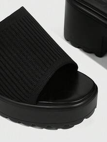 CUCCOO BASICS Women's Fashionable Black Fabric Upper Casual Sandals With Thick Platform And Chunky Heel Spring Shoes Spring Break Easter For Christmas - Black - View 8