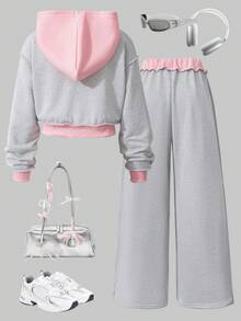 Sparklyn 少女字母印花连帽棒球夹克和休闲运动裤套装 - 彩色 - 查看 2