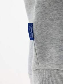 SUMWON Regular State Of The Art LA Text Print Pullover Hoodie With Centre Pocket And Drawstring Hood Plain - Grey - View 7