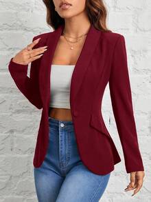 SHEIN PETITE Trang phục thu đông trơn màu dành cho nữ, thích hợp để đi làm. Áo khoác vest một nút, Giáng sinh cho nữ, năm mới, thu/đông - Màu Đỏ Sâu - Xem 6