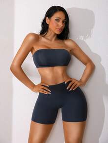 NudeFit 2pcs Women's Camisole Bra Set, Padless - Navy Blue - View 5