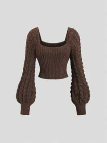 SHEIN Unity New Autumn/Winter Merino Wool Turtleneck Sexy Slim Lantern Sleeve Pullover Sweater For Women, Versatile For Commuting & Casual Wear - Coffee Brown - View 1