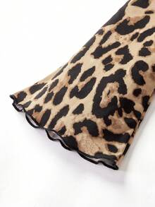 SHEIN Young Girl Elastic Waist Fashionable Leopard Print Flare Leg Pantscozy Fall & Winter Styles - Multicolor - View 4