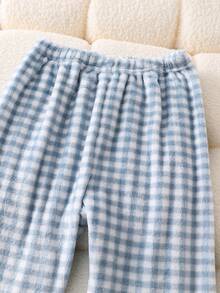 Girls Plaid Fleece Lapel Cardigan And Pants Pajama Set Fleece Pajamas Plaid Pajamas Plush Winter Pajamas Loungewear Fleece Pajamas For Winter Unisex Long Pajama Sets Soft Pajamas Set Kids Collar Neck Pajama Set Light Blue Pajama Set Kids Plaid Pajama Set