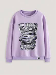 SUMWON Racing Car Graphic Crew Neck Pullover Sweatshirt With Los Angeles California Print Design - Purple - View 1