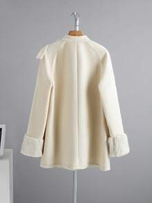 GlowEve Women's Solid Color Bow Collar Decorative Raglan Sleeve Elegant Overcoat, Autumn/Winter - Apricot - View 2