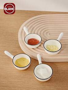 4pcs Ceramic Seasoning Dishes For Home Kitchen Restaurant, Used For Salt, Sugar, Spices, Chili Powder, Suitable For Outdoor, Wedding, Party, Gift, Birthday,School Supplies - White - View 2