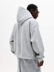 SUMWON Regular State Of The Art LA Text Print Pullover Hoodie With Centre Pocket And Drawstring Hood Plain - Grey - View 2