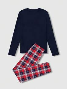 青少年男孩休闲简约时尚温暖舒适经典圣诞节、圣诞树图案、圣诞节图案舒适家居服 - 彩色 - 查看 3