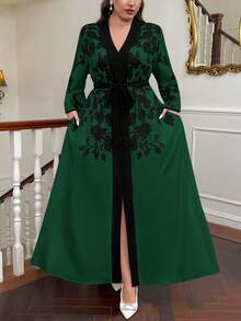 Firerie Große Größen Damen Grafik Farbblock Valentinstag schwarzer Gürtel mit Seitentaschen