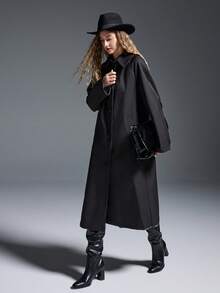 MYSTAURA Mantel Trench Wanita dengan Desain Chic & Stylish yang Dapat Dibalik - Hitam - View 3