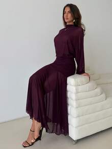 Aloruh Elegant Sexy Purple Sheer Mermaid Dress - Red Violet - View 6