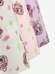 SHEIN 3件套 女童可爱粉色/紫色/紫红色兔子印花吊带背心和内裤套装，舒适秋冬款式服装，最佳圣诞礼物，舒适柔软的内衣套装 - 彩色 - 查看 7