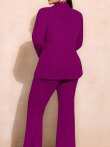 SHEIN SXY Plus Size Women's Commuter Style Suit And Flared Pants Set In Fall/Winter - Purple - View 7