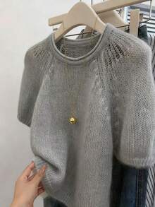 Resyla Women's Solid Color Minimalist Daily Wear Long Sleeve Crew Neck Knit Top - Grey - View 3