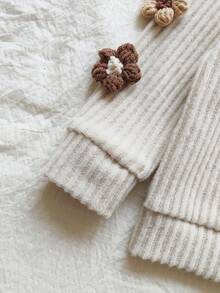 SHEIN Vintaside Kids 2pcs/Set 6Months-3Years Baby Fall For Girl Casual Style Suit Flower Decoration Long Sleeve Top&Long Pants