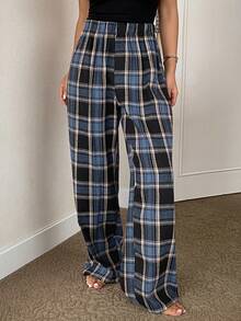Livesso 格子宽松女士睡裤，家居服，冬季 - 藍色 - 查看 3