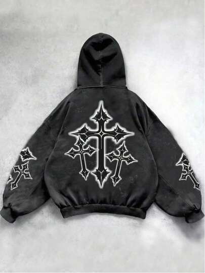 SHEIN Tween Boys Oversized Acid-Washed Sweatshirt, Casual Collegiate Style, Comfortable & Fashionable, Versatile & Practical, Soft Fabric, Suitable For Daily Wear, School, Outings, Outdoor Activities, All Seasons