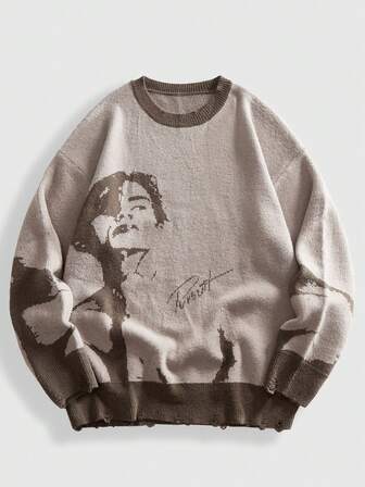 Pull col rond en jacquard tricoté, mode de rue