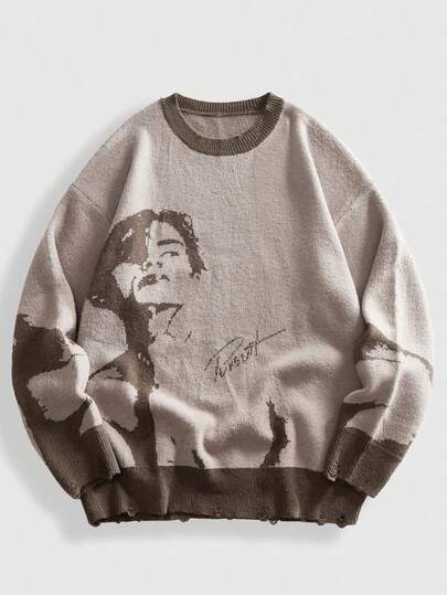 Maglione girocollo da uomo in maglia jacquard, moda di strada