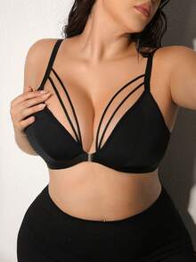 DesireSculpt Áo ngực không gọng màu trơn tối giản cỡ lớn, cài trước - màu đen - Xem 5