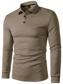 Manfinity Homme 男士纯色休闲修身长袖 Polo 衫，男士针织衫，男士纽扣针织 Polo 衫，男士休闲上衣，男士长袖卡其色 Polo 衫，男士针织衫，休闲上衣，适合日常休闲、周末旅行、户外活动、探险旅行、轻松的工作环境或半正式场合，也是送给男友/丈夫的礼物，周年纪念礼物，圣诞节礼物。男士纽扣 Polo 衫，男士长袖 Polo 衫，男士休闲上衣，卡其色长袖 Polo 衫。 - 橄欖綠 - 查看 4
