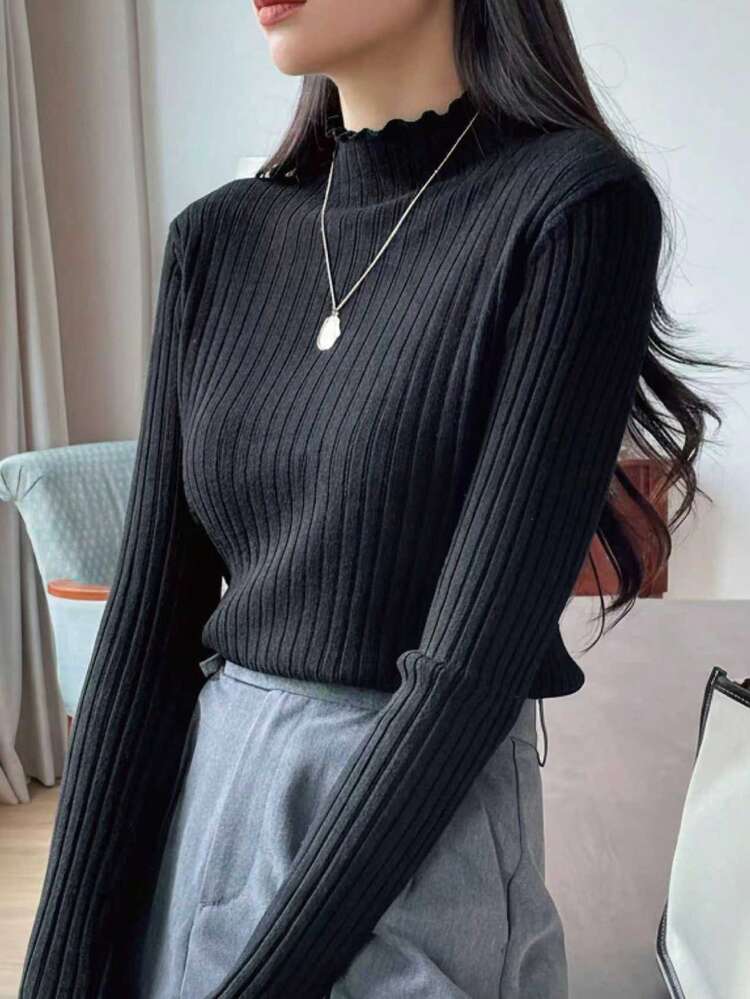 Women's Solid Color Stand Collar Long Sleeve Casual Business Pullover Sweater, Autumn/Winter