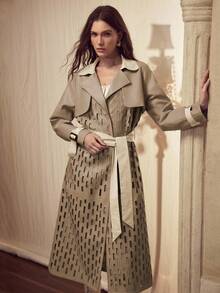 MOTF PREMIUM WOMEN'S AUTUMN/WINTER FASHION HOLLOW OUT LAPEL COLLAR CONTRAST COLOR PU PATCHWORK TRENCH COAT - Coffee Brown - View 6