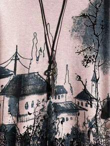 Manfinity Homme Áo len cổ tròn tay dài họa tiết tranh mực cho nam (In ngẫu nhiên), Thu/Đông - Hồng - Xem 4