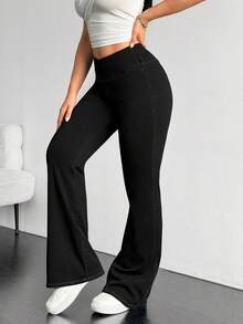 Flexra 大码女式松紧腰喇叭休闲百搭牛仔裤 - 黑色 - 查看 5