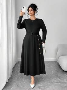 SHEIN Elenzya 优雅秋季大码女式针织连衣裙 - 黑色 - 查看 6