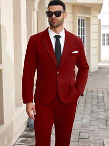 Manfinity Mode 大码男士翻领长袖夹克和裤子商务西装套装