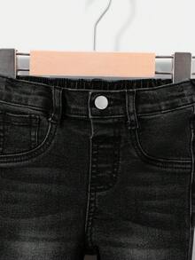 SHEIN 男童弹力修身水洗休闲牛仔裤 - 黑色 - 查看 5