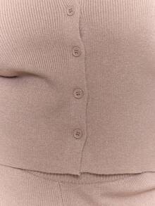 MUSERA Plus Size Button Up Long Sleeve Cardigan Relaxed Elasticated Knit Trousers Ribbed Knit Set Classy Sexy Streetwear Night Out Spring - Grey - View 6