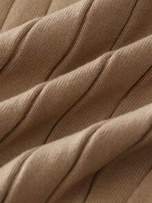 SHEIN Franclia 女式不对称荷叶边拼色圆领开衫，秋冬厚针织毛衣夹克 - 駝色 - 查看 5