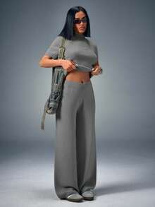 CasuGlow Women Comfy Cozy Drawstring Knit Top And Knit Short 2pcs Two Pieces Set - Grey - View 6