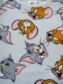 TOM & JERRY X SHEIN 小男孩可爱卡通全身印花圆领长袖针织T恤 - 灰色 - 查看 6