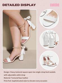 CUCCOO CURVES Plus Size Women Fashionable White Faux Pearl Chain Ankle Strap Comfort High Heel Sandals For Christmas - White - View 13