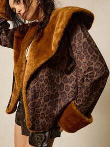 SoleilVie Cappotto invernale elegante da donna con stampa leopardata e collo a bavero, versatile. Cappotto invernale casual da donna in stile retrò con stampa leopardata, collo e polsini in pelliccia. Cappotto retrò con bordi in pelliccia, adatto sia per uscite casual che per l'abbigliamento elegante da ufficio. Questo comodo cappotto in pelliccia con stampa leopardata a patchwork è perfetto sia per le occasioni casual che per quelle formali. Invernale da donna, per il Ringraziamento da donna, bluse eleganti da donna, top con stampa ghepardo, top marrone, cappotto da con stampa leopardata - Castano - Visualizzare 8