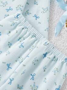 2pcs Girls Spring/Autumn Comfortable & Fashionable Cardigan Long Sleeve Top And Pants Homewear Set - Baby Blue - View 5