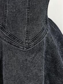 Amplova Women's Minimalist Short Denim Bandeau Dress, Casual Daily Wear - Black - View 7