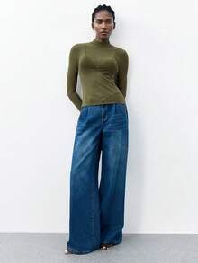 Maija 2025 Nuevo Top de manga larga con cuello alto de malla de unicolor para otoño/invierno, elegante y moderno para uso urbano y diario, versátil y romántico, apto para fiestas de Navidad, Año Nuevo, Acción de Gracias, playa, graduación, moda, vacaciones, adecuado para invitados de boda, anfitriones, citas, fiestas, conciertos, brunch, aeropuerto y múltiples ocasiones