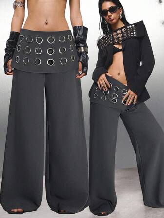 LYSMO Pantalones de traje de moda holgados y de pierna ancha de seda de maíz gris, diseño de mujer, nuevo otoño 2025