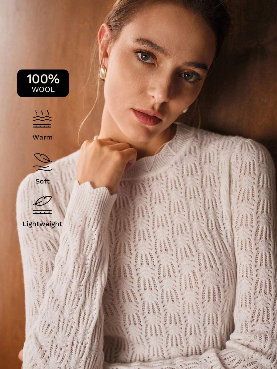 MOTF PREMIUM Jersey de cuello redondo versátil de punto de calado 100% lana